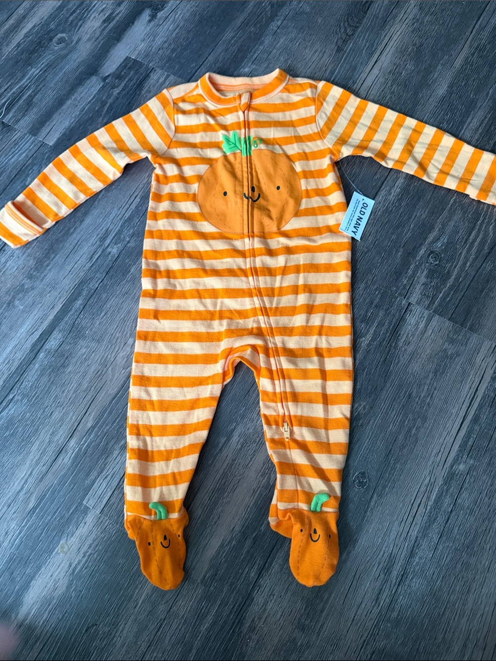 Old Navy Orange and Cream Striped Pumpkin Footie One-Piece